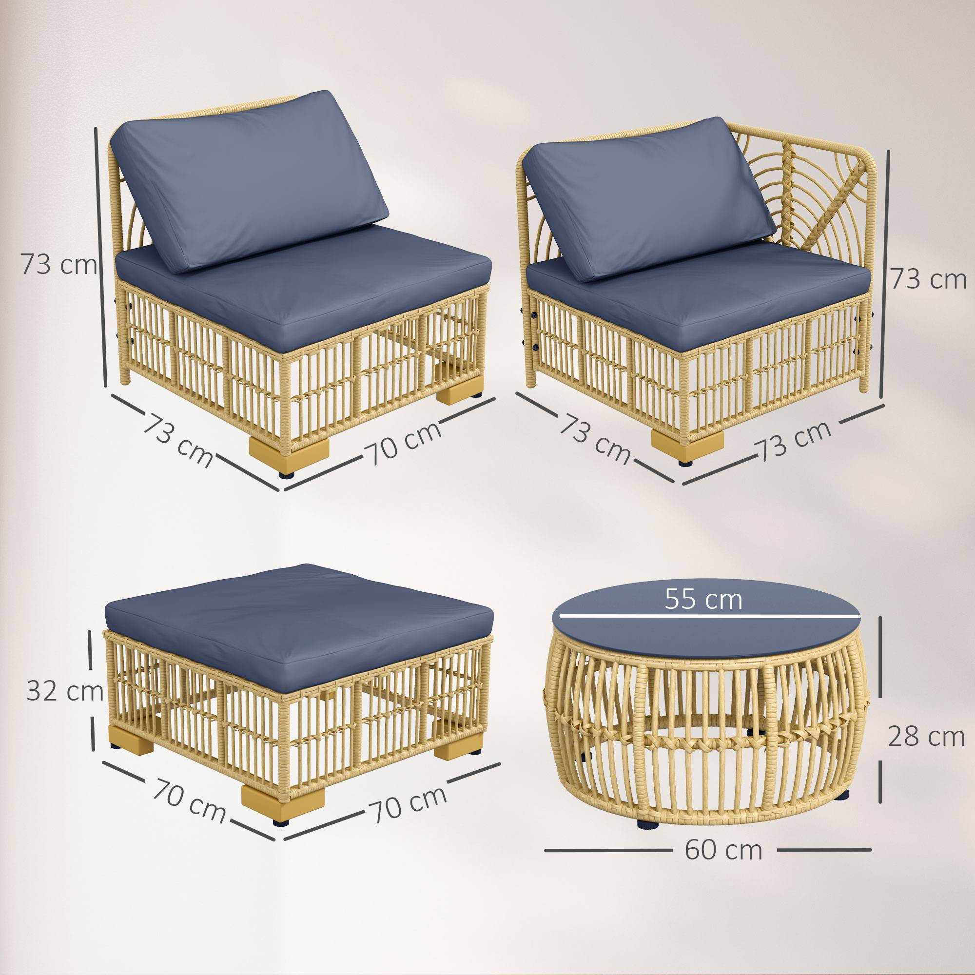 ComfortXL - Salon de jardin modulable 5 pièces acier résine tressée patio gris - ComfortXL Outdoor Living - Image 5