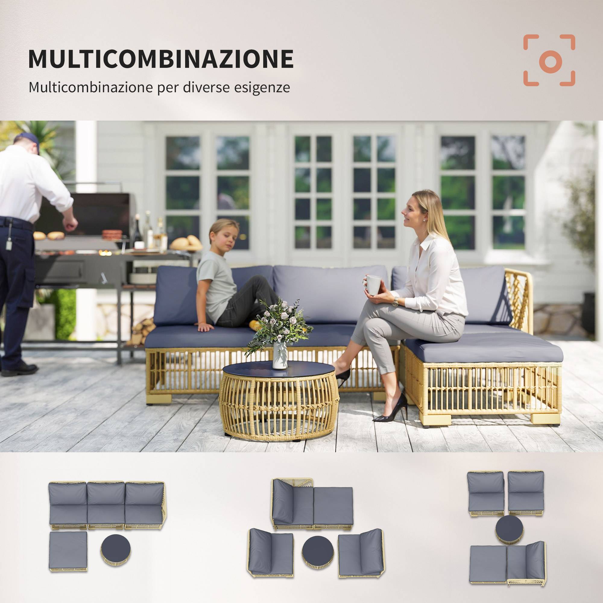 ComfortXL - Salon de jardin modulable 5 pièces acier résine tressée patio gris - ComfortXL Outdoor Living - Image 8