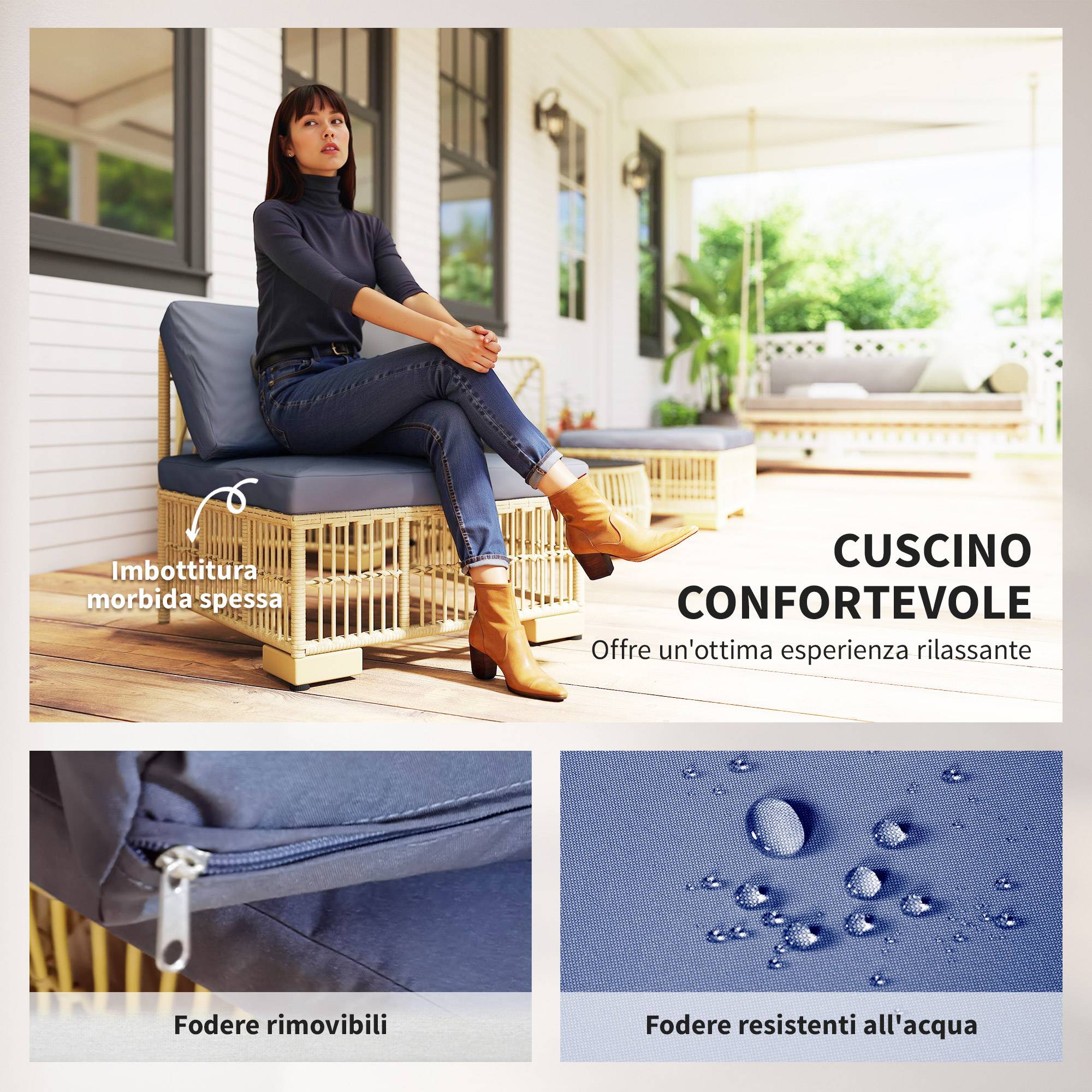 ComfortXL - Salon de jardin modulable 5 pièces acier résine tressée patio gris - ComfortXL Outdoor Living - Image 7
