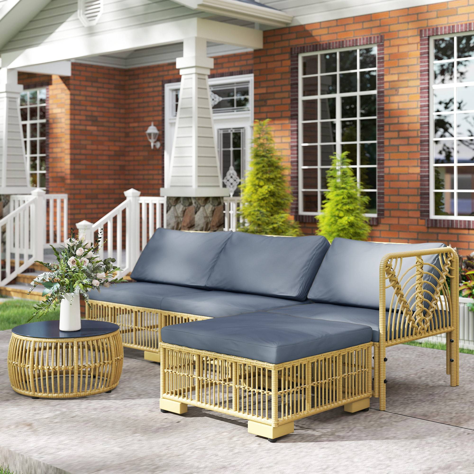 ComfortXL - Salon de jardin modulable 5 pièces acier résine tressée patio gris - ComfortXL Outdoor Living - Image 4