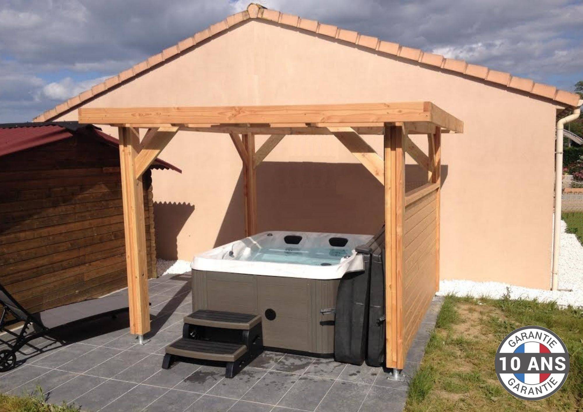 Cpbf Charpentes - Carport toit plat, 500cmx400cm, bois DOUGLAS Français (Charpente en bois-auvent-abri voiture) 20 m². Garantie 10 ans