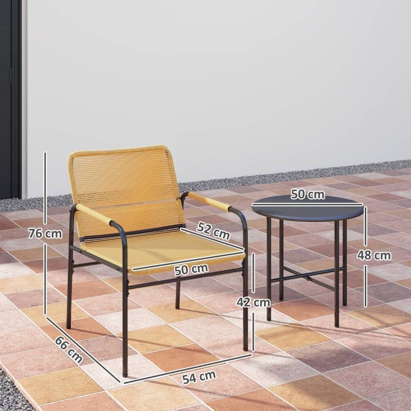 Ensemble Détente Extérieur avec 2 Fauteuils et 1 Table pour balcon Acier Jaune - Image 5