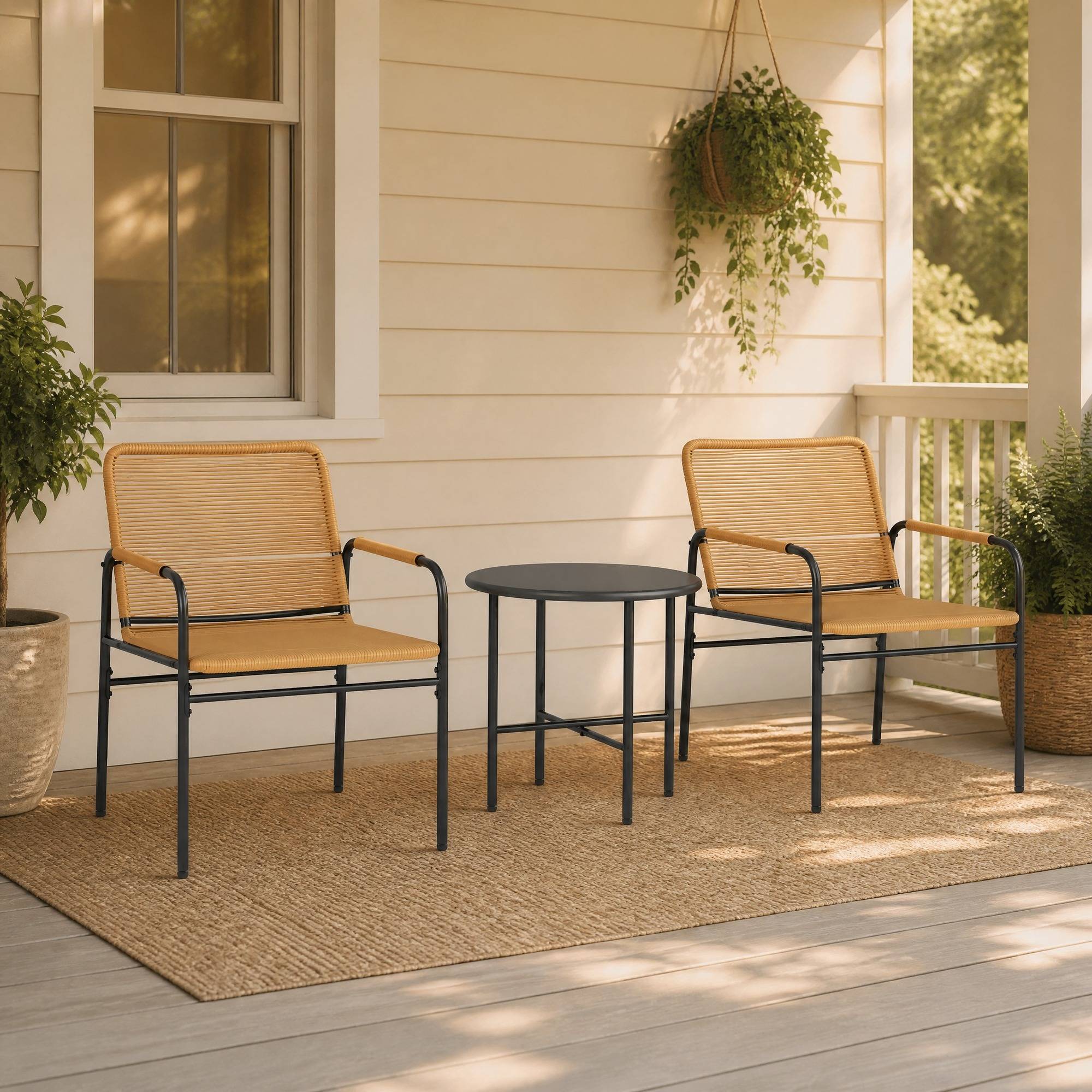 Ensemble Détente Extérieur avec 2 Fauteuils et 1 Table pour balcon Acier Jaune - Image 4