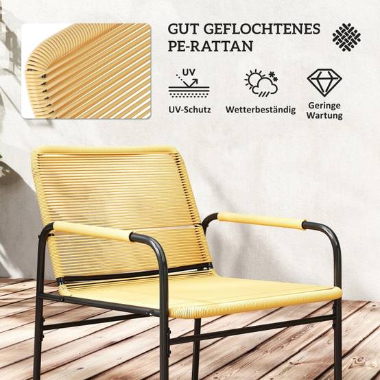 Ensemble Détente Extérieur avec 2 Fauteuils et 1 Table pour balcon Acier Jaune - Image 6