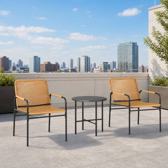 Ensemble Détente Extérieur avec 2 Fauteuils et 1 Table pour balcon Acier Jaune - Image 3