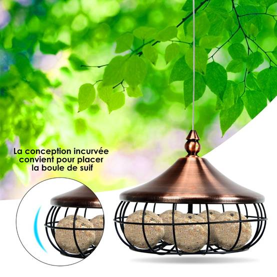 Mangeoire pour Oiseaux Distributeur de Nourriture pour Oiseaux Sauvages à Suspendre en Extérieur pour Boules de Graisse - Image 8