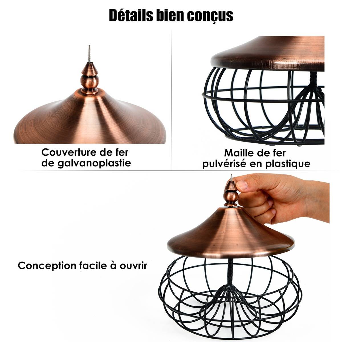 Mangeoire pour Oiseaux Distributeur de Nourriture pour Oiseaux Sauvages à Suspendre en Extérieur pour Boules de Graisse - Image 7