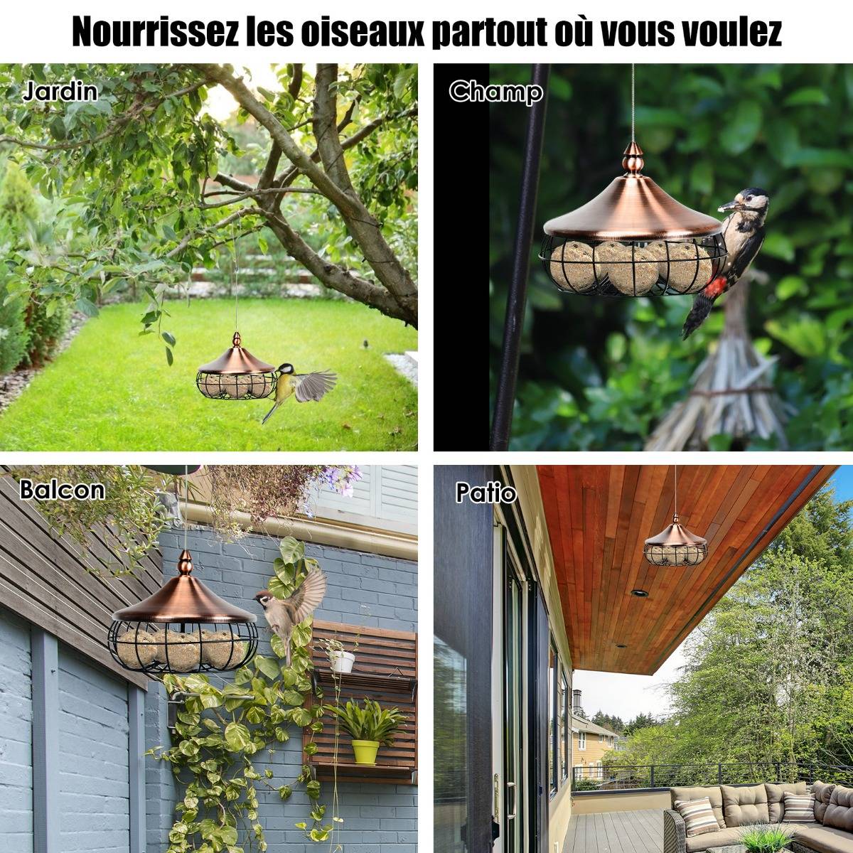 Mangeoire pour Oiseaux Distributeur de Nourriture pour Oiseaux Sauvages à Suspendre en Extérieur pour Boules de Graisse - Image 9
