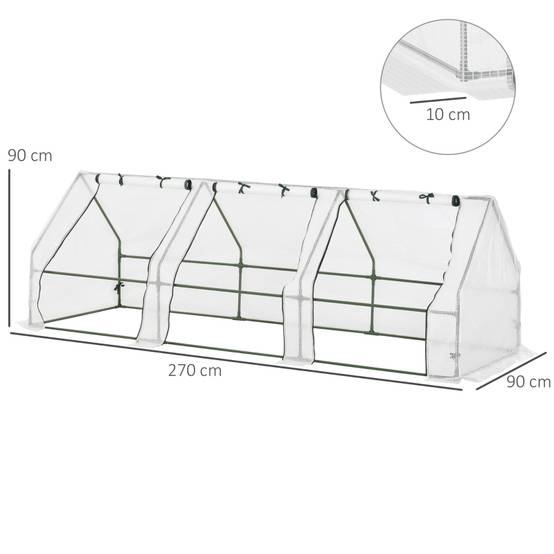 Serre Tunnel Jardin Acier PE 3 Fenêtres Tomates 270x90cm Blanc - ComfortXL Outdoor Living - Image 3