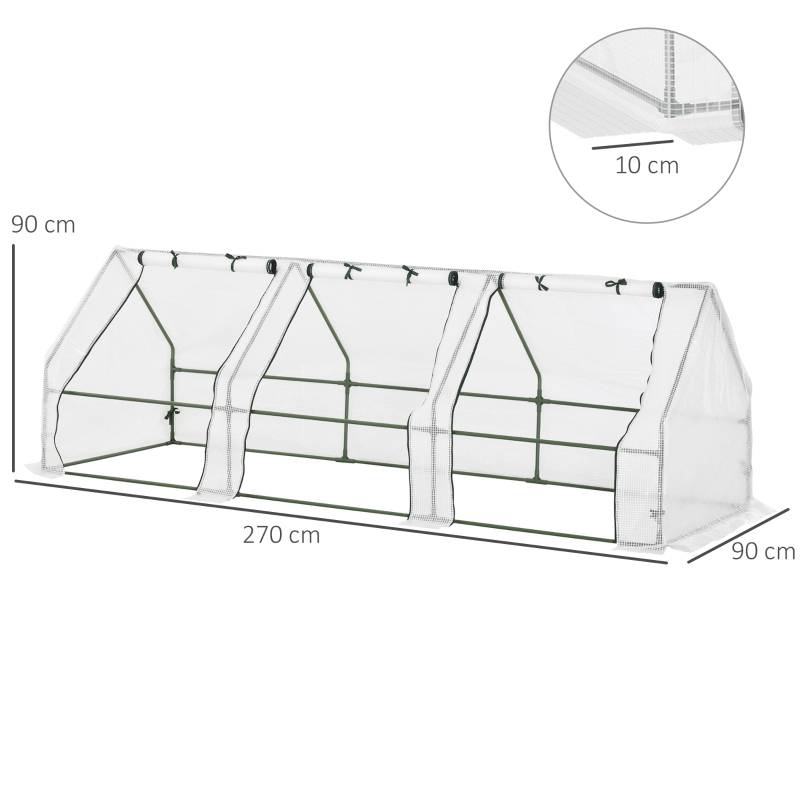 Serre Tunnel Jardin Acier PE 3 Fenêtres Tomates 270x90cm Blanc - ComfortXL Outdoor Living - Image 3