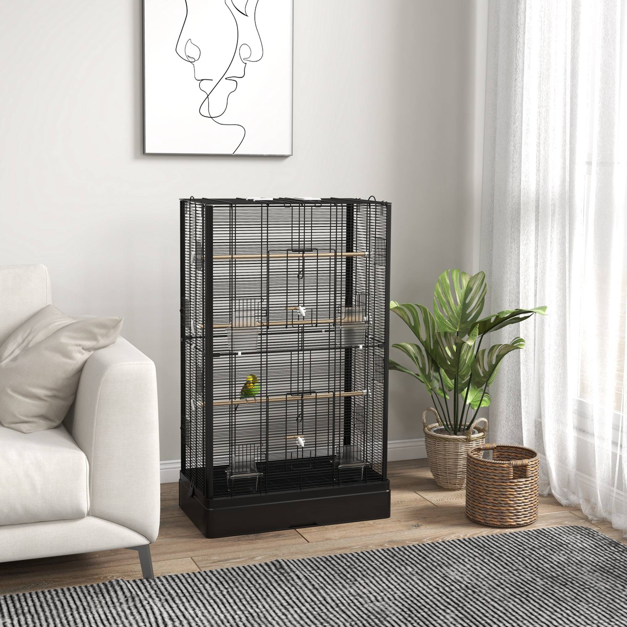 Cage à oiseaux volière avec portes perchoirs cage pour canaris perruches perroquets 61 x 36,5 x 98 cm noir - Image 3