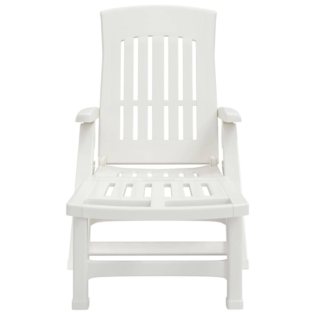 Maison Chic - Bain de soleil - transat pliable avec roues blanc PP - Meuble Pro - Image 3