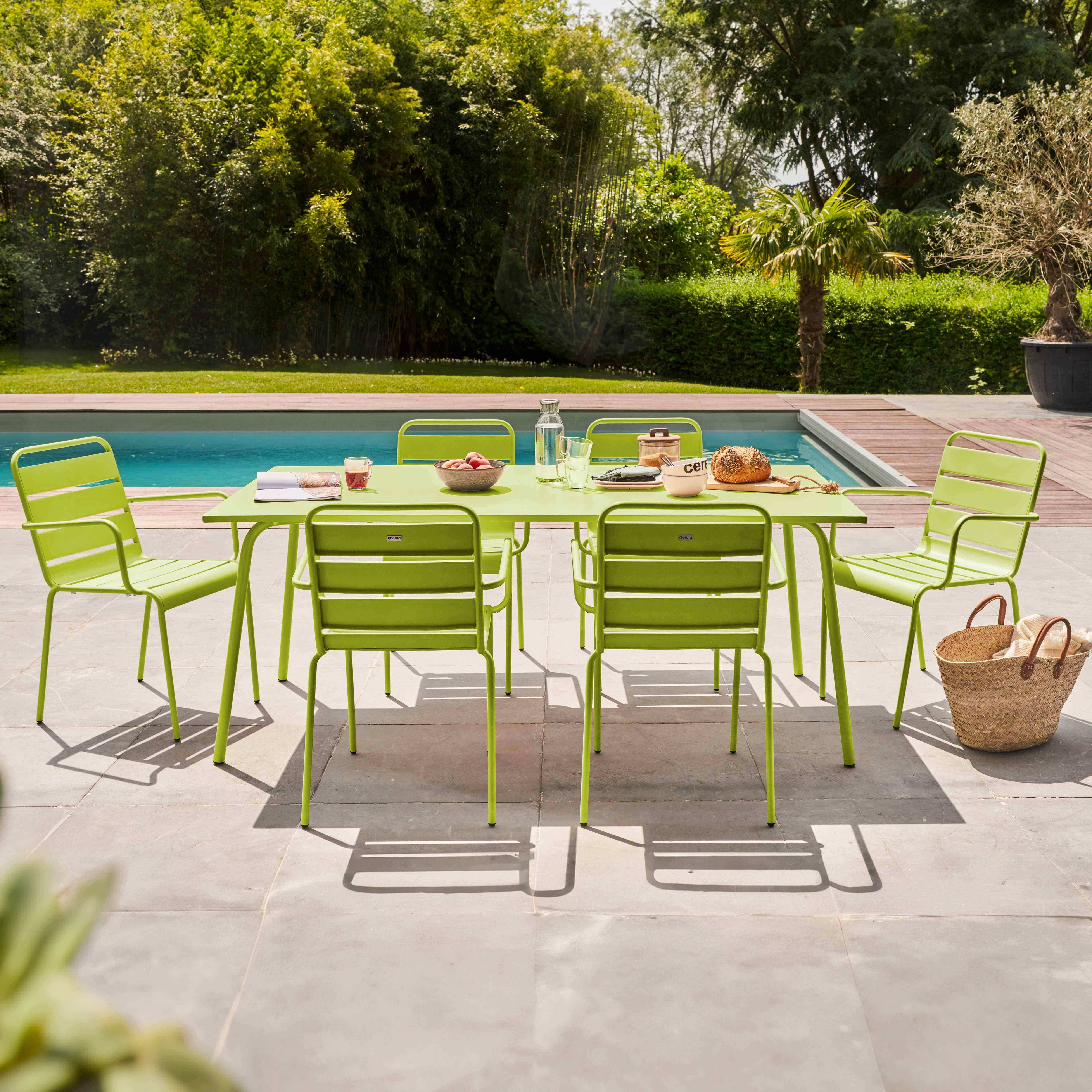 Oviala - Ensemble table de jardin et 6 fauteuils en métal vert Palavas - Oviala - Image 2
