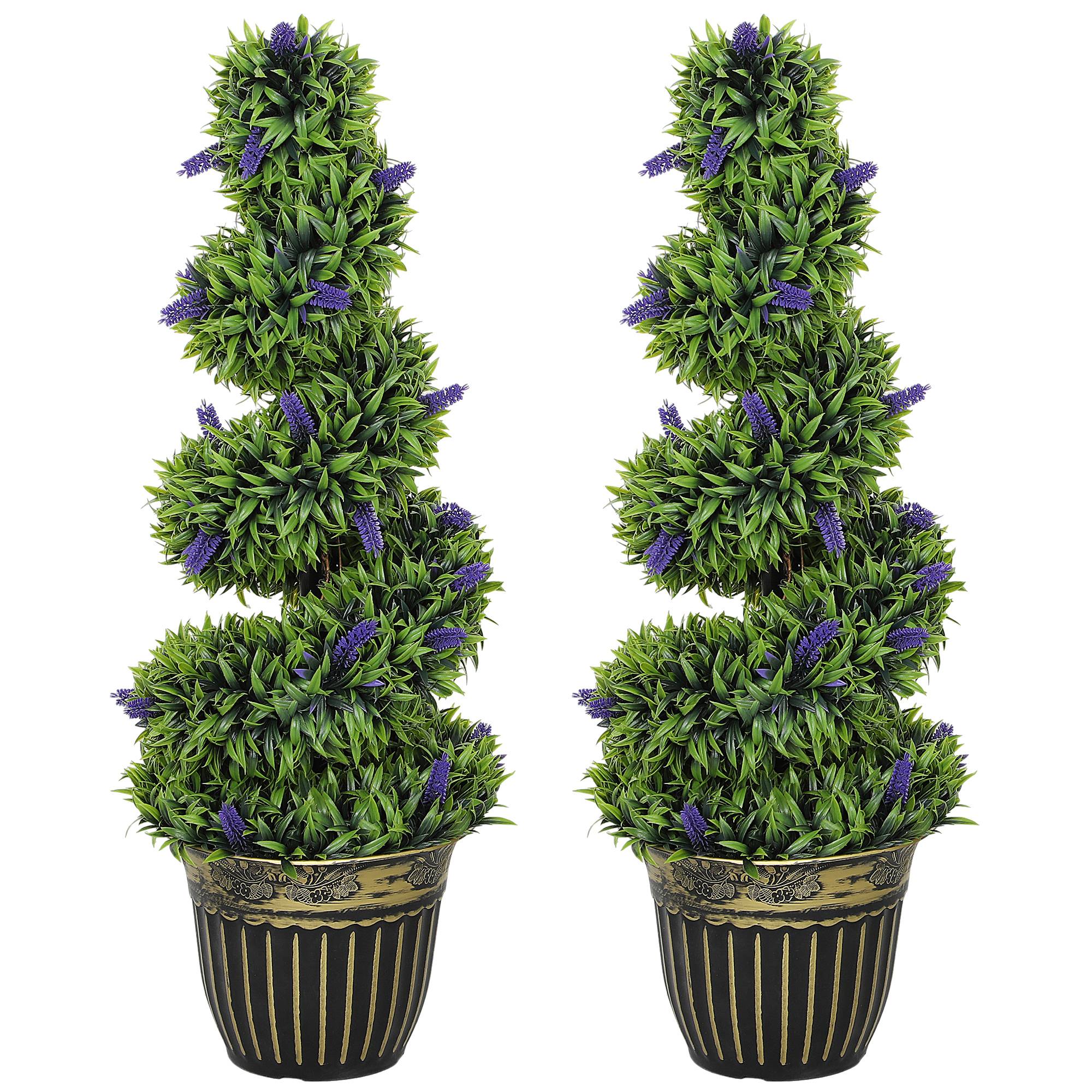 Sans Marque - Lot 2 plantes artificielles spirale PE 90 cm pot inclus verte bleue - Image 2