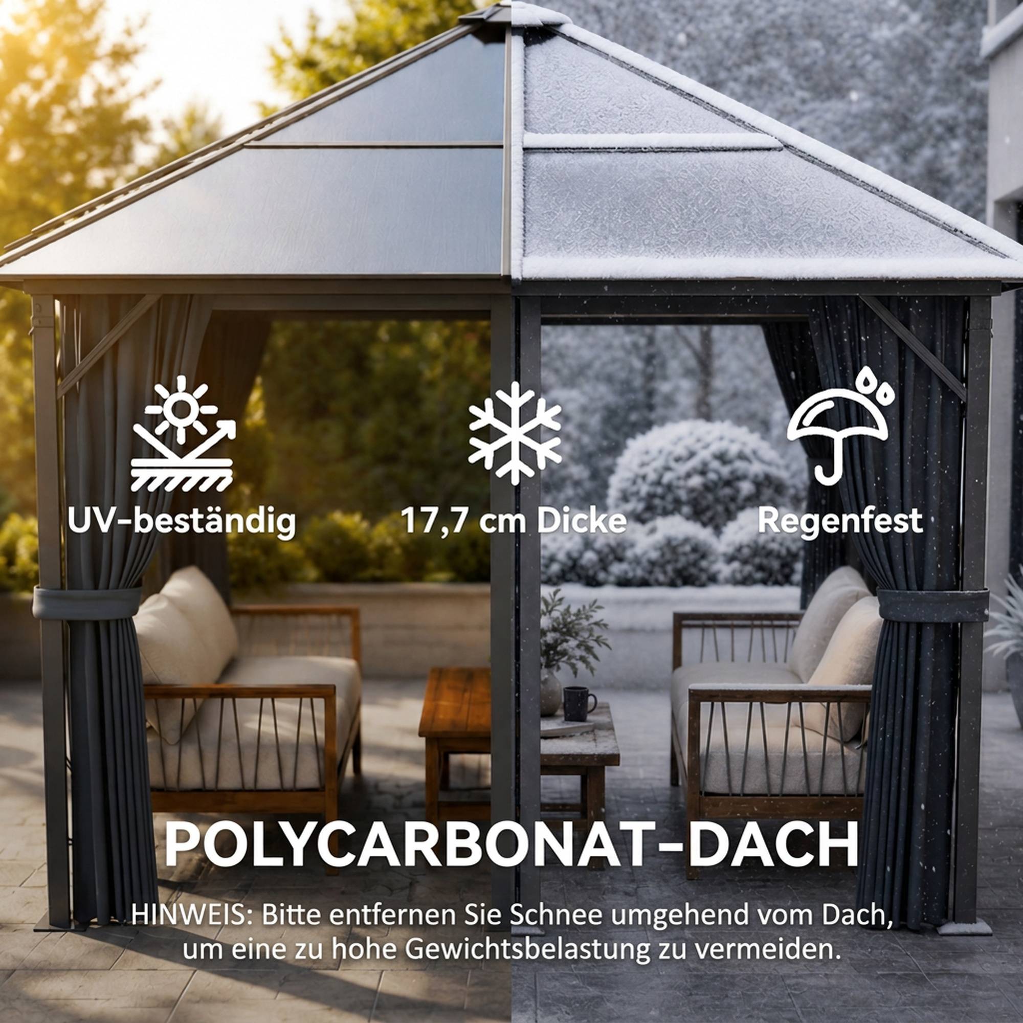 Pavillon toit polycarbonate rideaux moustiquaire structure alu gris foncé 3x3 m - Image 6