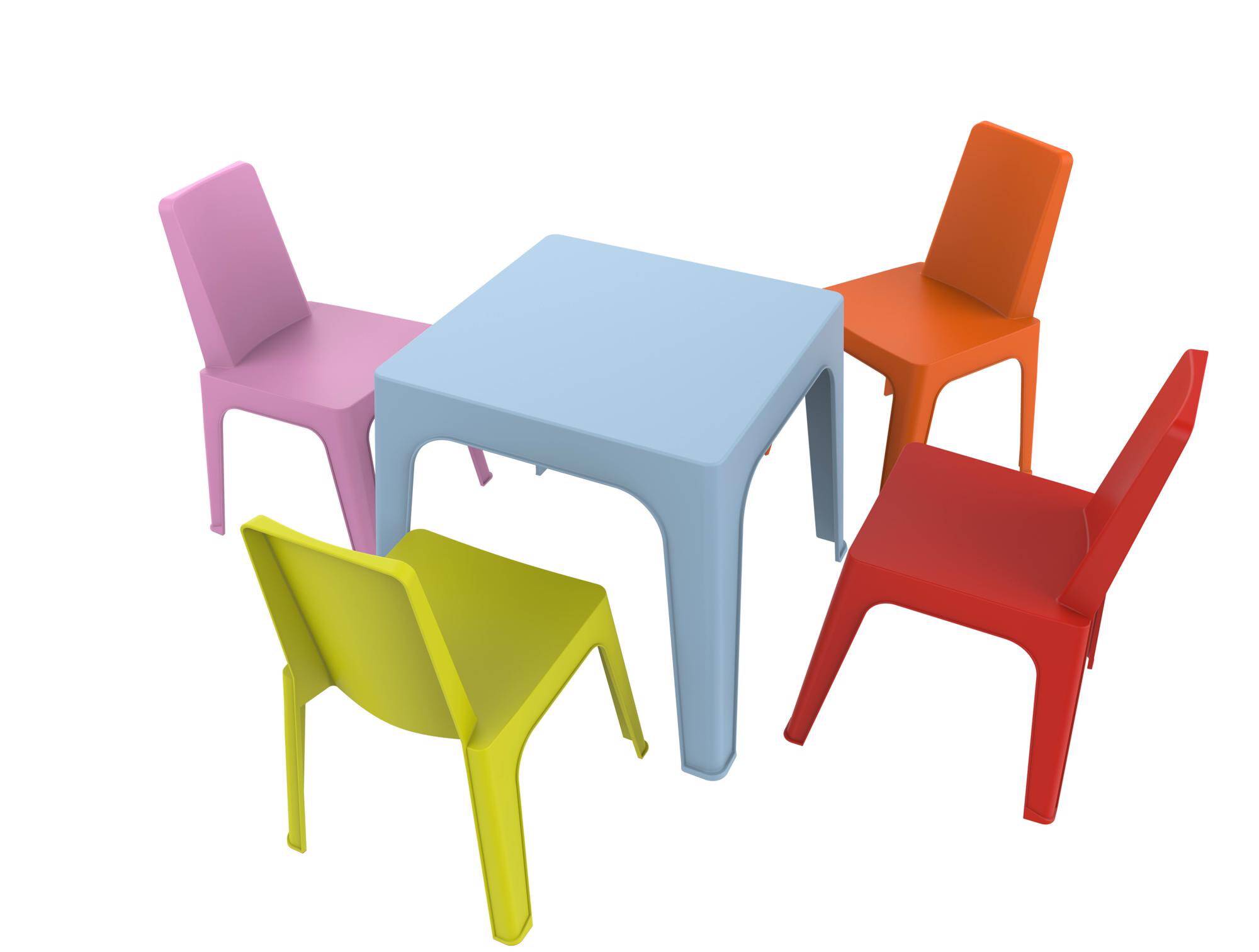 Set 4+1 chaises-table pour enfants intérieur, extérieur bleu ciel/rose/rouge/orange/vert citron JULIETA garbar - Image 1