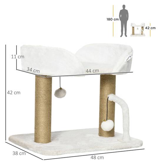 Griffoir avec plateforme sisal et peluche beige 48 x 38 x 42 cm - PANGIVO - Image 5