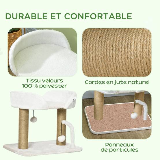 Griffoir avec plateforme sisal et peluche beige 48 x 38 x 42 cm - PANGIVO - Image 6