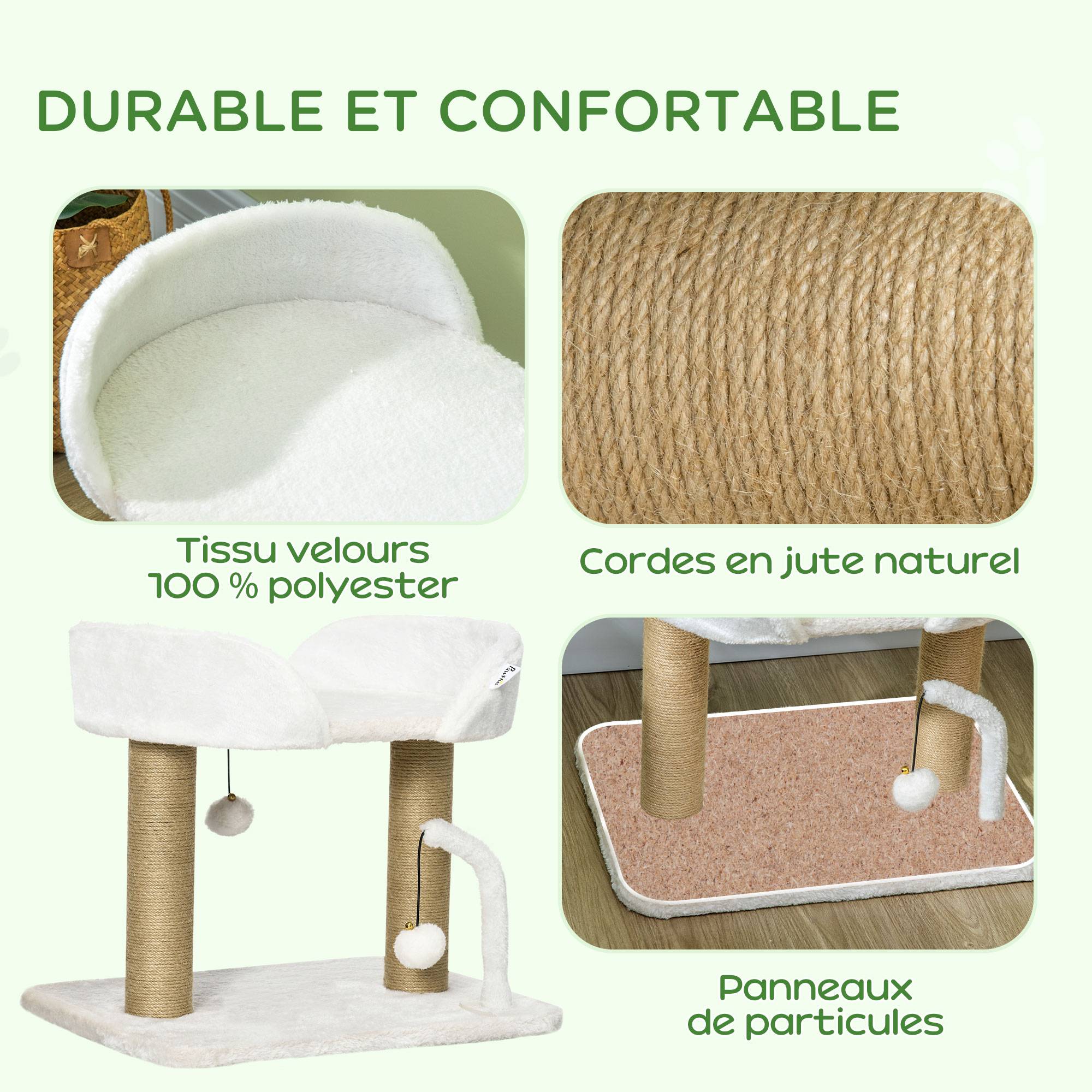Griffoir avec plateforme sisal et peluche beige 48 x 38 x 42 cm - PANGIVO - Image 6