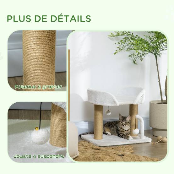 Griffoir avec plateforme sisal et peluche beige 48 x 38 x 42 cm - PANGIVO - Image 7