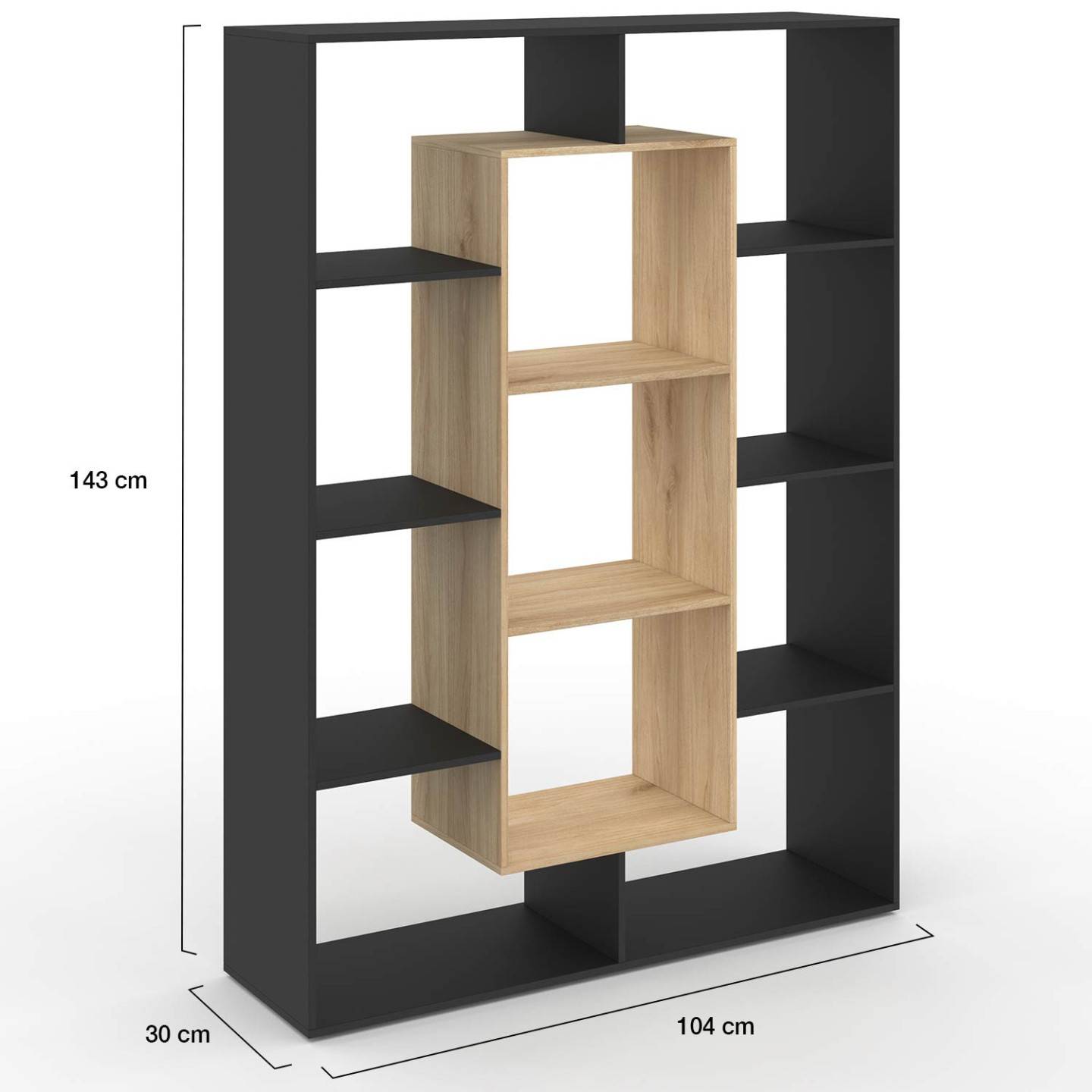 Etagère bibliothèque COLETTE avec 11 compartiments noir et effet bois 143 cm - Image 4