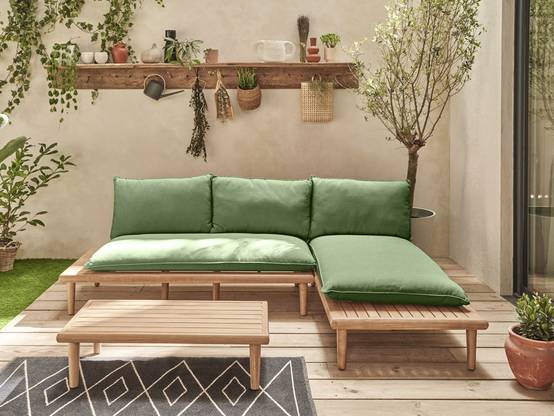 Best Mobilier - Papeete - salon bas de jardin avec coussins vert - 4 places + table - en bois d'acacia FSC 100% - Best Mobilier - Image 8