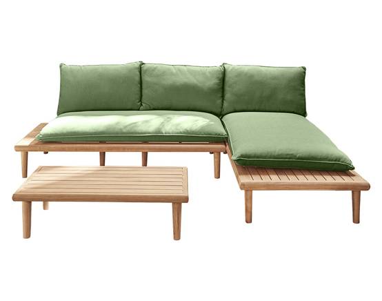 Best Mobilier - Papeete - salon bas de jardin avec coussins vert - 4 places + table - en bois d'acacia FSC 100% - Best Mobilier - Image 1