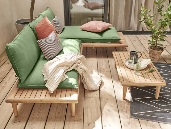 Best Mobilier - Papeete - salon bas de jardin avec coussins vert - 4 places + table - en bois d'acacia FSC 100% - Best Mobilier - Image 3
