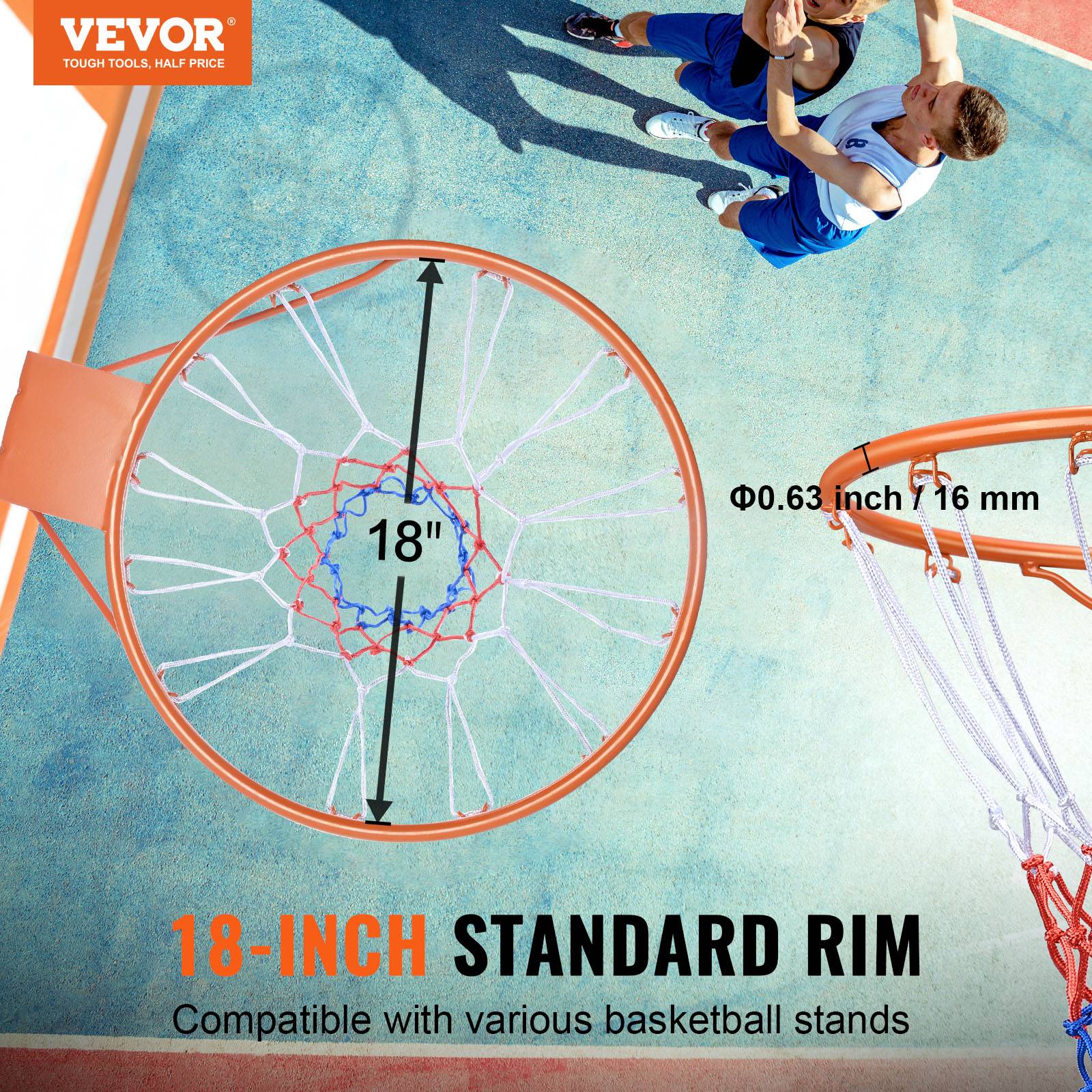 Vevor - VEVOR Panier de basket Ø483 mm acier carbone, filet nylon tricolore, kit de fixation, remplacement intérieur et extérieur - Image 2