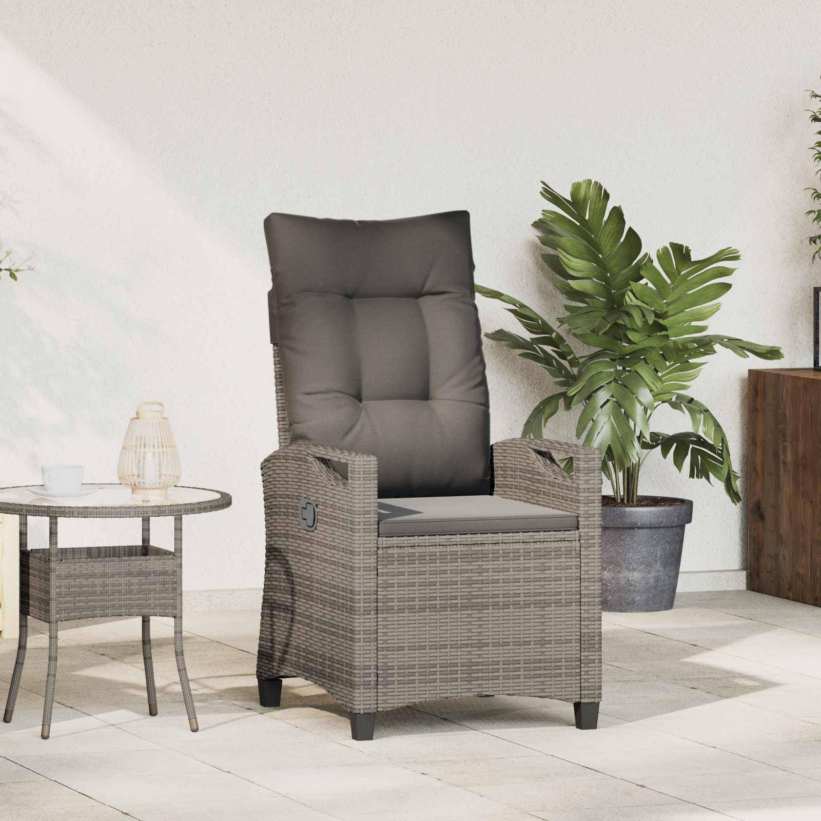PANGIVO - Chaise de jardin inclinable polyrotin gris et gris foncé 56 x 60 x 112 cm - PANGIVO - Image 1