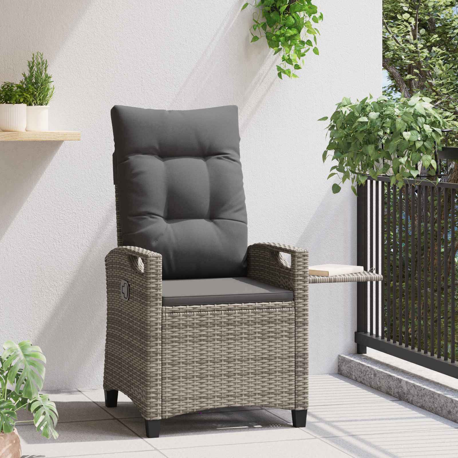 PANGIVO - Chaise de jardin inclinable polyrotin gris et gris foncé 56 x 60 x 112 cm - PANGIVO - Image 4