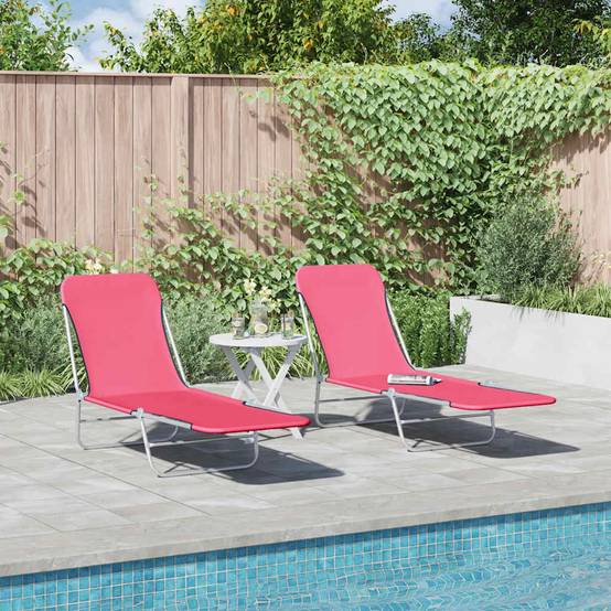 Ensemble 2 Chaises Longues Pliantes Rose – ComfortXL Outdoor Living - Image 2