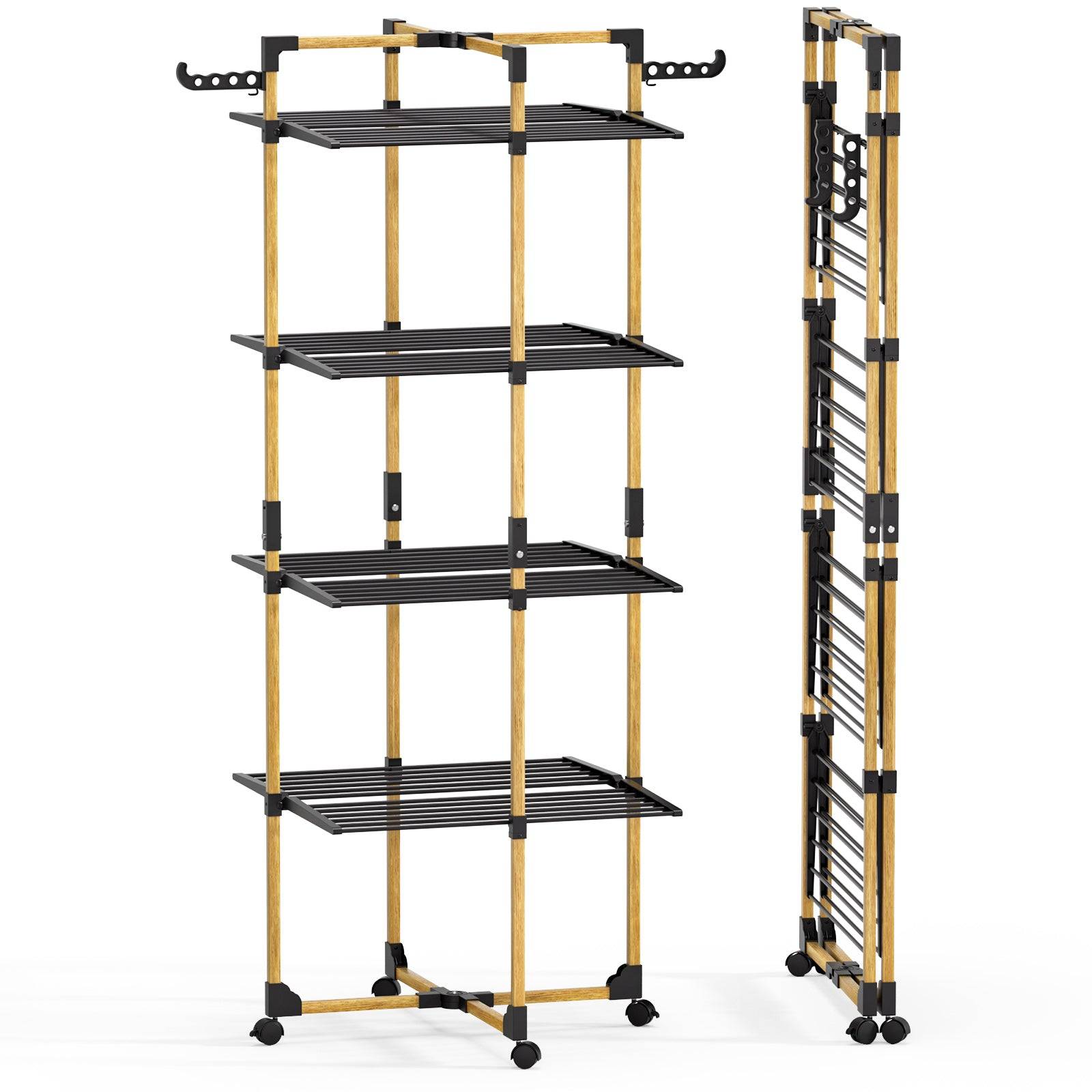 Vounot - Séchoir à linge tour pliable 99x69x175,5cm, Étendoir 4 niveaux grande capacité avec roulettes, 33m d’étendage, Noir, VOUNOT® - Image 1