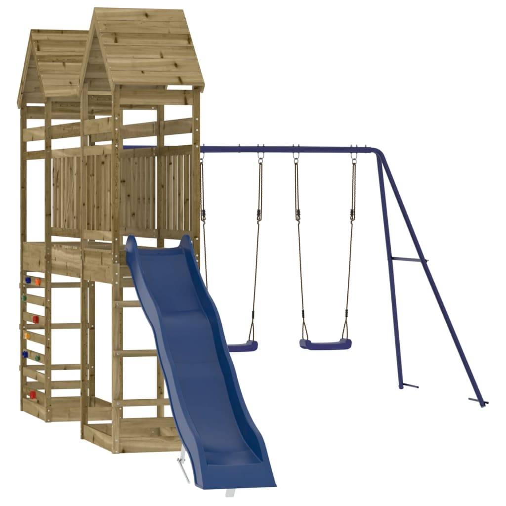 Helloshop26 - Aire de jeux d'extérieur balançoires toboggan portiques robuste jeux jardin 315 x 547 x 264 cm bois de pin imprégné - Image 1