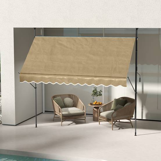 Store banne rétractable manuel à manivelle 300 x 120 x 210-300 cm, hauteur réglable, imperméable et anti-UV, beige - Image 4