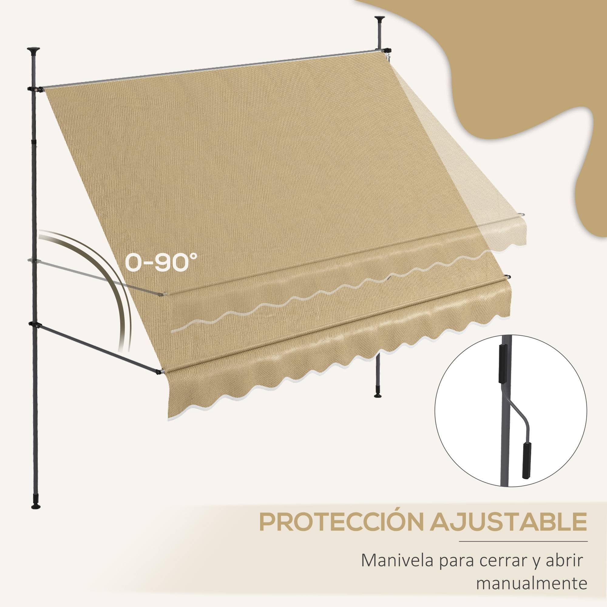 Store banne rétractable manuel à manivelle 300 x 120 x 210-300 cm, hauteur réglable, imperméable et anti-UV, beige - Image 7
