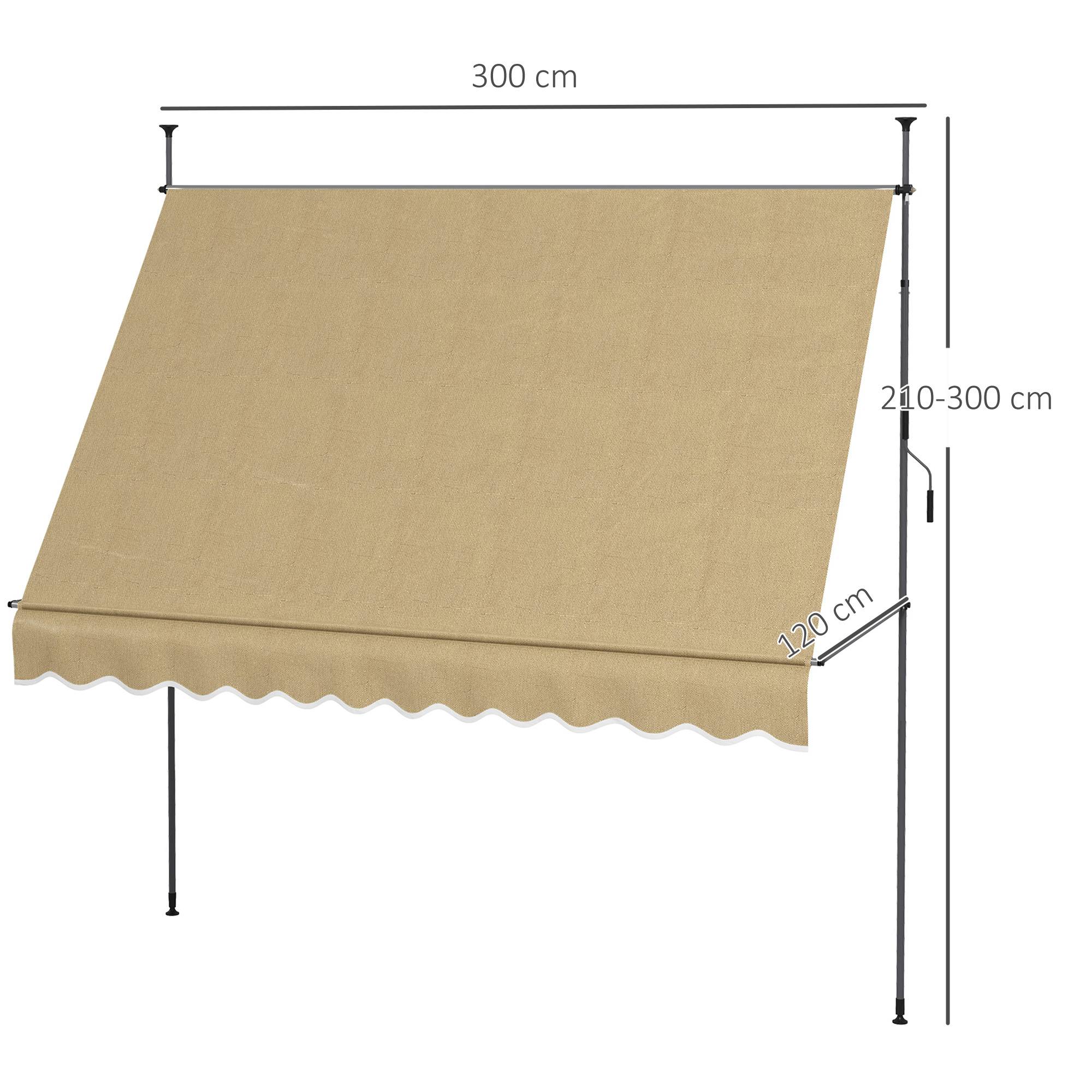 Store banne rétractable manuel à manivelle 300 x 120 x 210-300 cm, hauteur réglable, imperméable et anti-UV, beige - Image 5