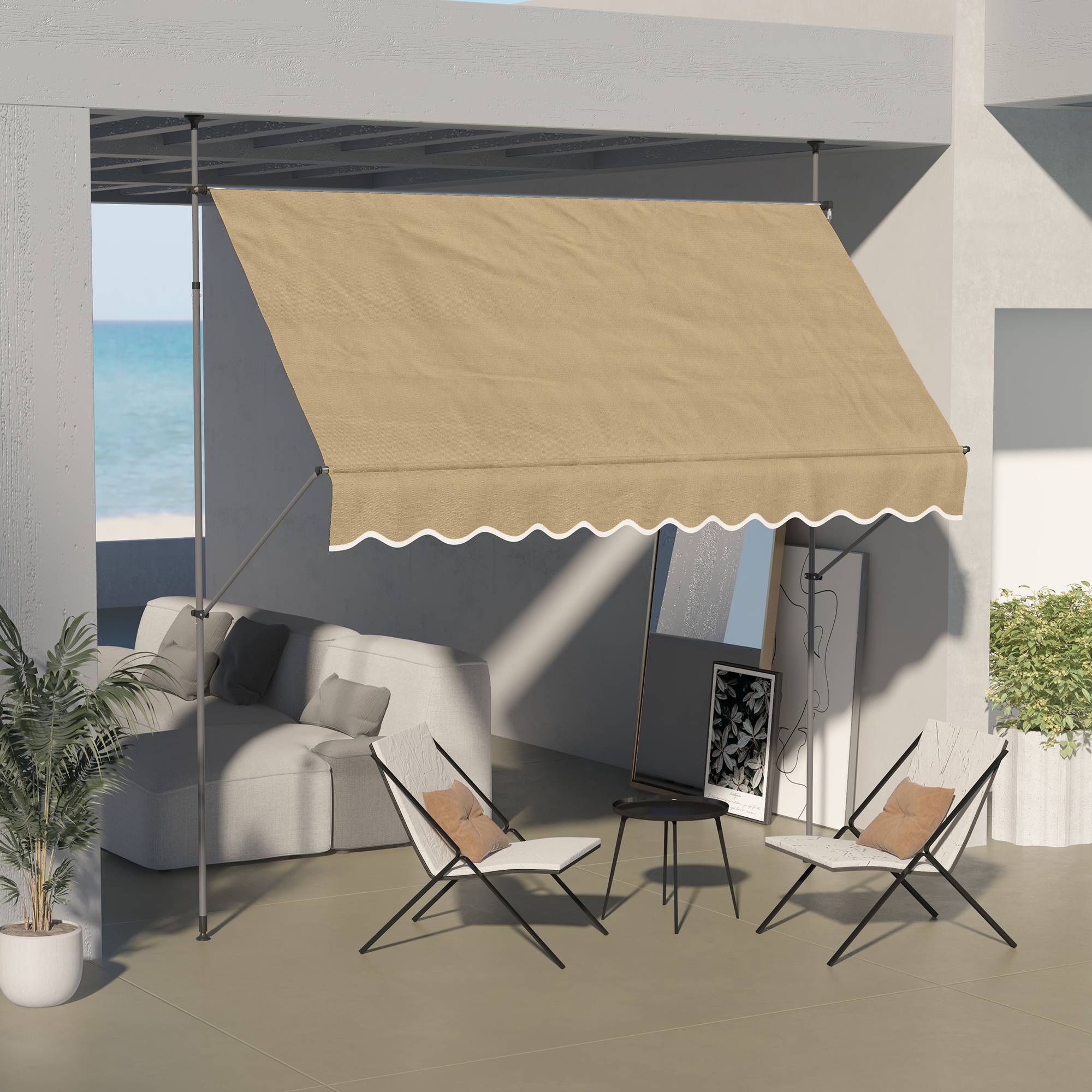 Store banne rétractable manuel à manivelle 300 x 120 x 210-300 cm, hauteur réglable, imperméable et anti-UV, beige - Image 3
