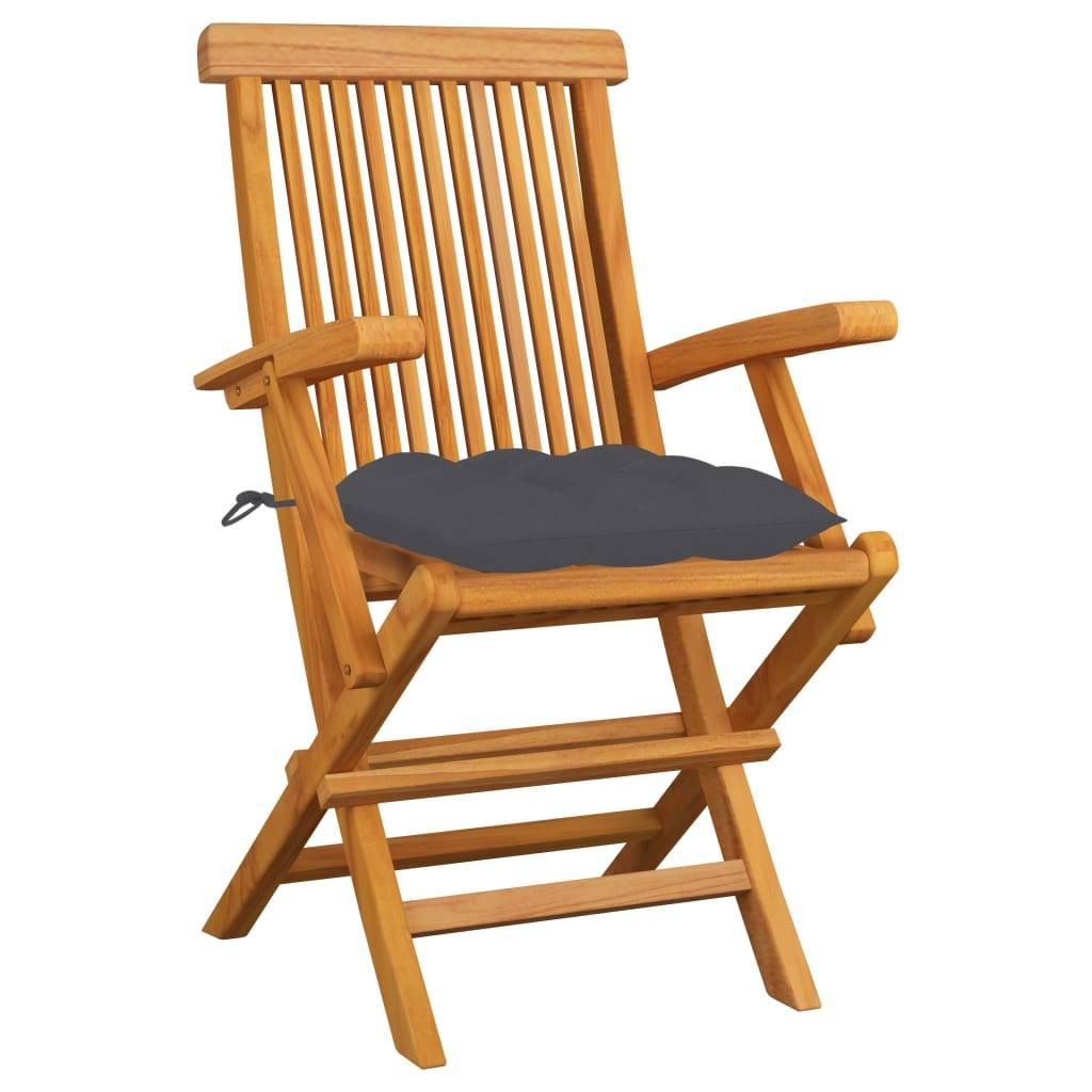 Chaises de jardin bois teck massif avec coussins anthracite 55 x 60 x 89 cm (lot de 3) - PANGIVO - Image 2
