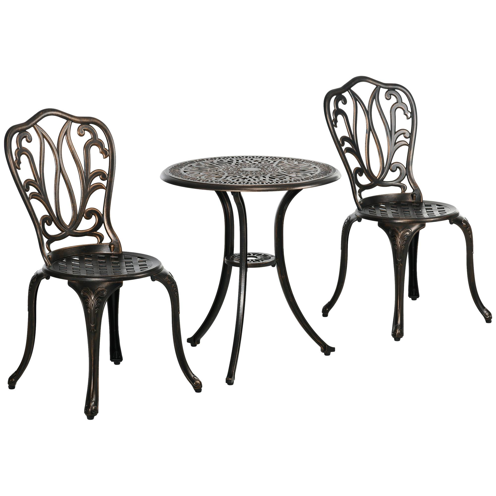 Ensemble Salon de Jardin 2 Places 2 chaises + Table Ronde style charme rétro en fonte d'aluminium, bronze - Image 2