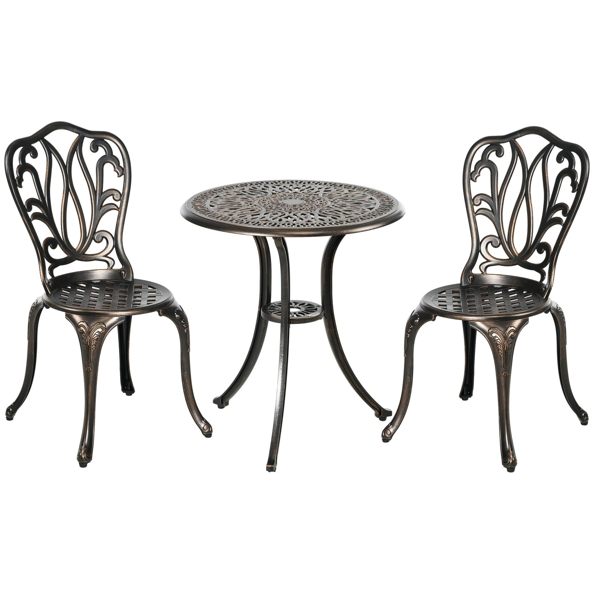 Ensemble Salon de Jardin 2 Places 2 chaises + Table Ronde style charme rétro en fonte d'aluminium, bronze - Image 1