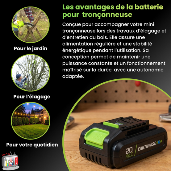 Batterie Lithium Ion 20V pour Mini Tronconneuse a Batterie | Compatible Tronconneuse Electrique 2en1 | Mini Tronconneuse a Batterie- VENTEO - Image 3