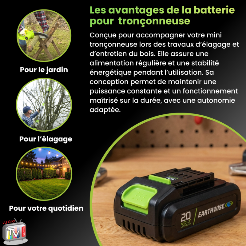 Batterie Lithium Ion 20V pour Mini Tronconneuse a Batterie | Compatible Tronconneuse Electrique 2en1 | Mini Tronconneuse a Batterie- VENTEO - Image 3