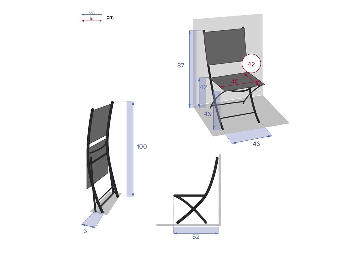 Hesperide - Lot de 4 Chaises de jardin pliante métal Modula Olive/Graphite - Hespéride - Image 5