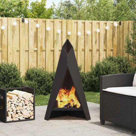 Cheminée de Jardin Verticale en Acier Foyer Extérieur Design Moderne Noir 100 cm – ComfortXL Outdoor Living - Image 1