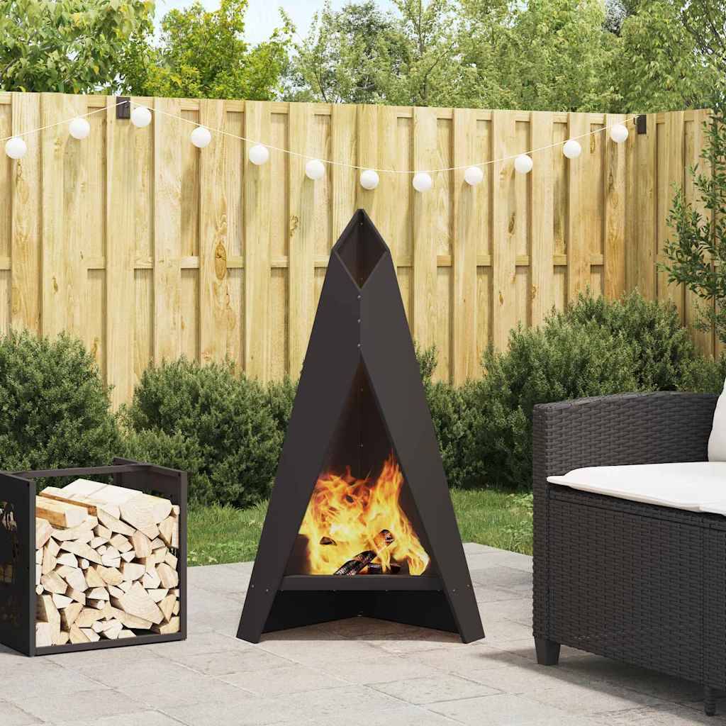Cheminée de Jardin Verticale en Acier Foyer Extérieur Design Moderne Noir 100 cm – ComfortXL Outdoor Living - Image 1