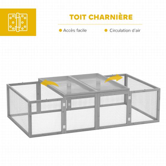 Clapier cage à lapins extérieur intérieur 2 portes supérieures 181L x 100l x 48H cm bois massif gris - Image 6