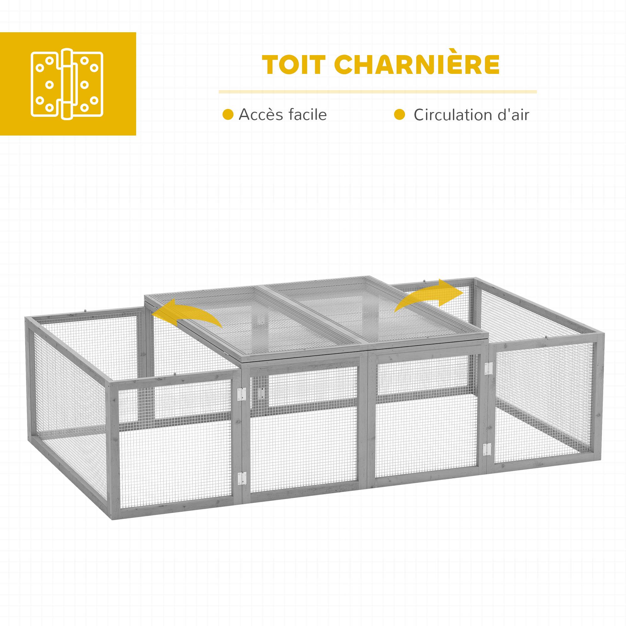 Clapier cage à lapins extérieur intérieur 2 portes supérieures 181L x 100l x 48H cm bois massif gris - Image 6