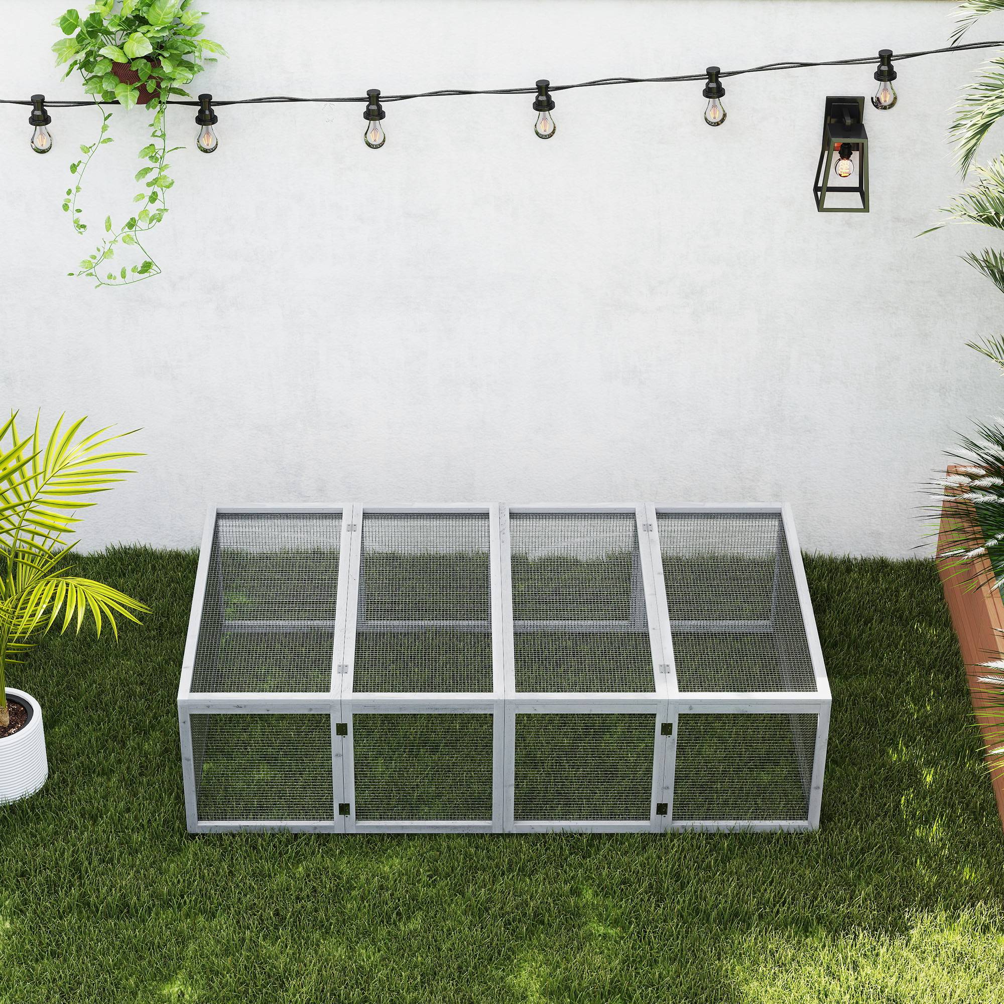 Clapier cage à lapins extérieur intérieur 2 portes supérieures 181L x 100l x 48H cm bois massif gris - Image 9