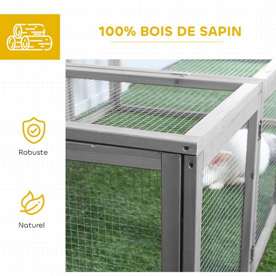 Clapier cage à lapins extérieur intérieur 2 portes supérieures 181L x 100l x 48H cm bois massif gris - Image 7